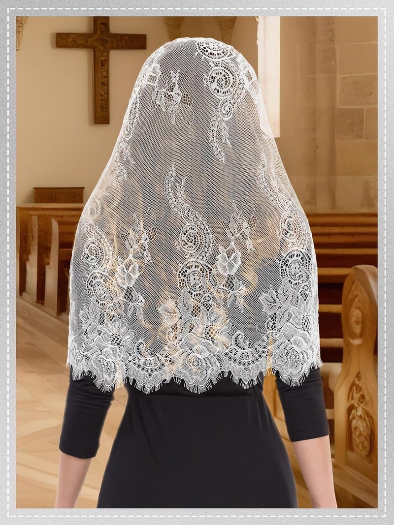 BOARDFEB 2 Pcs Lace Veil Church Mantilla Catholic Veil Bridal Wedding Veils Halloween Veil Gloves - Image 5